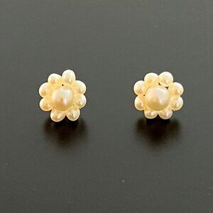 Tiny 14K Gold and Freshwater Pearl Flower Earrings